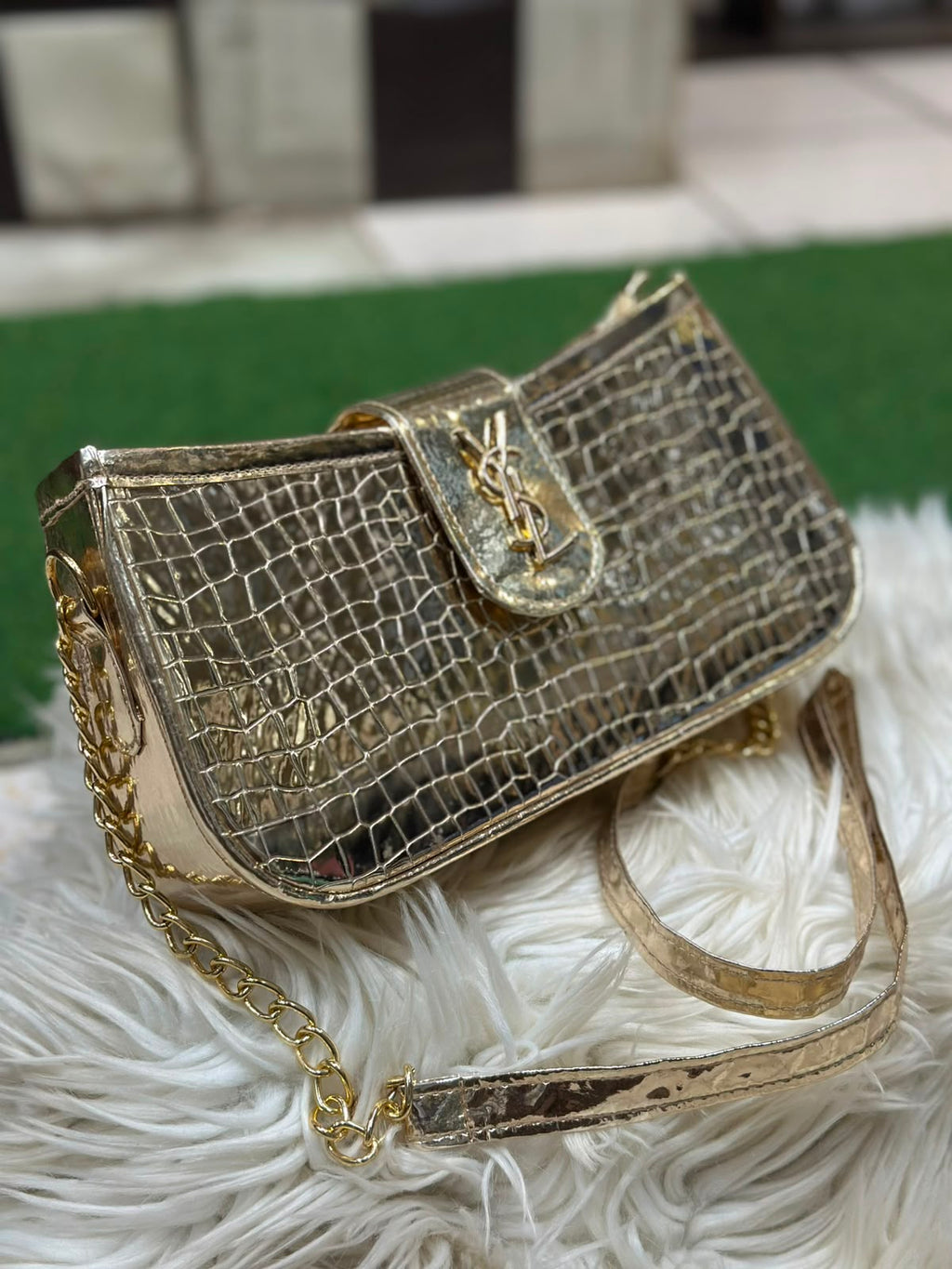 Metallic Crocodile Shoulder Bag