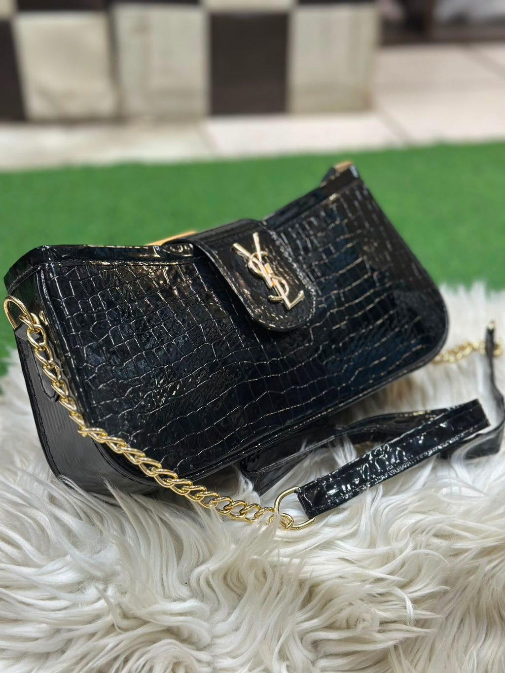 Metallic Crocodile Shoulder Bag