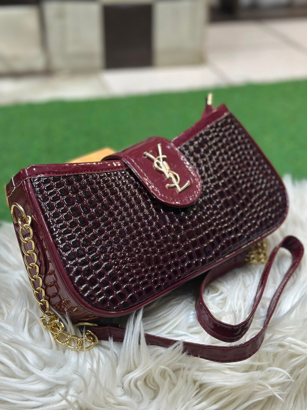 Metallic Crocodile Shoulder Bag