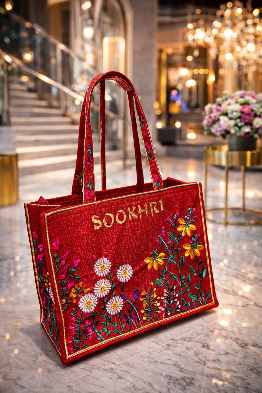 Red sookhri tote bag