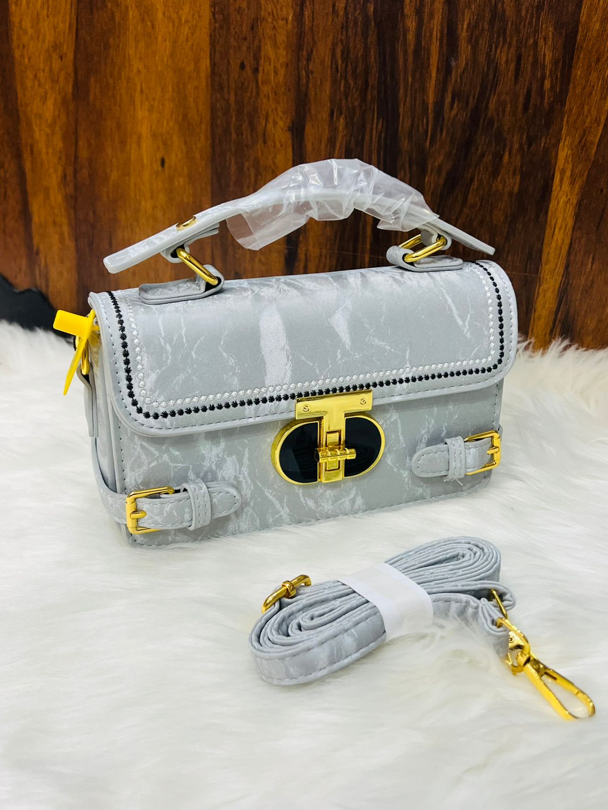 Elegant Beige Patent Leather Top Handle Bag for Women
