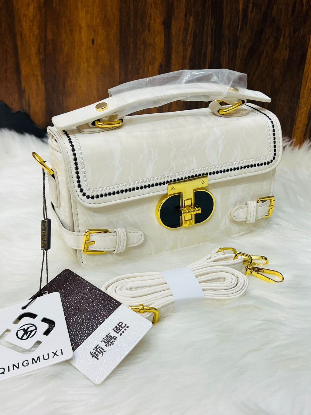 Elegant Beige Patent Leather Top Handle Bag for Women