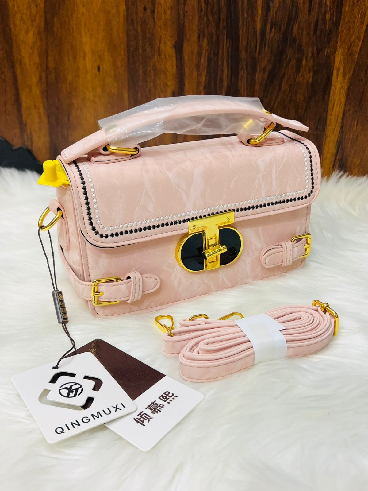 Elegant Beige Patent Leather Top Handle Bag for Women