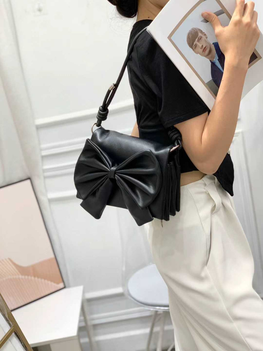 Elegant Bow Shoulder Bag for Women – Luxury Soft Leather Handbag