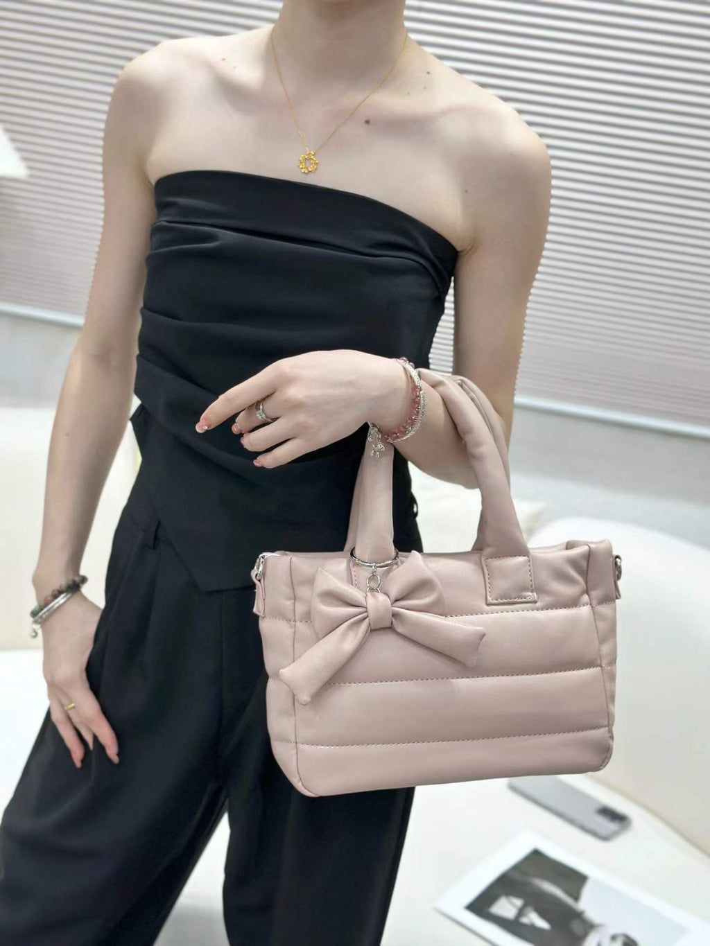 Cute Puffer Bow Handbag for Women – Trendy Quilted Shoulder Bag