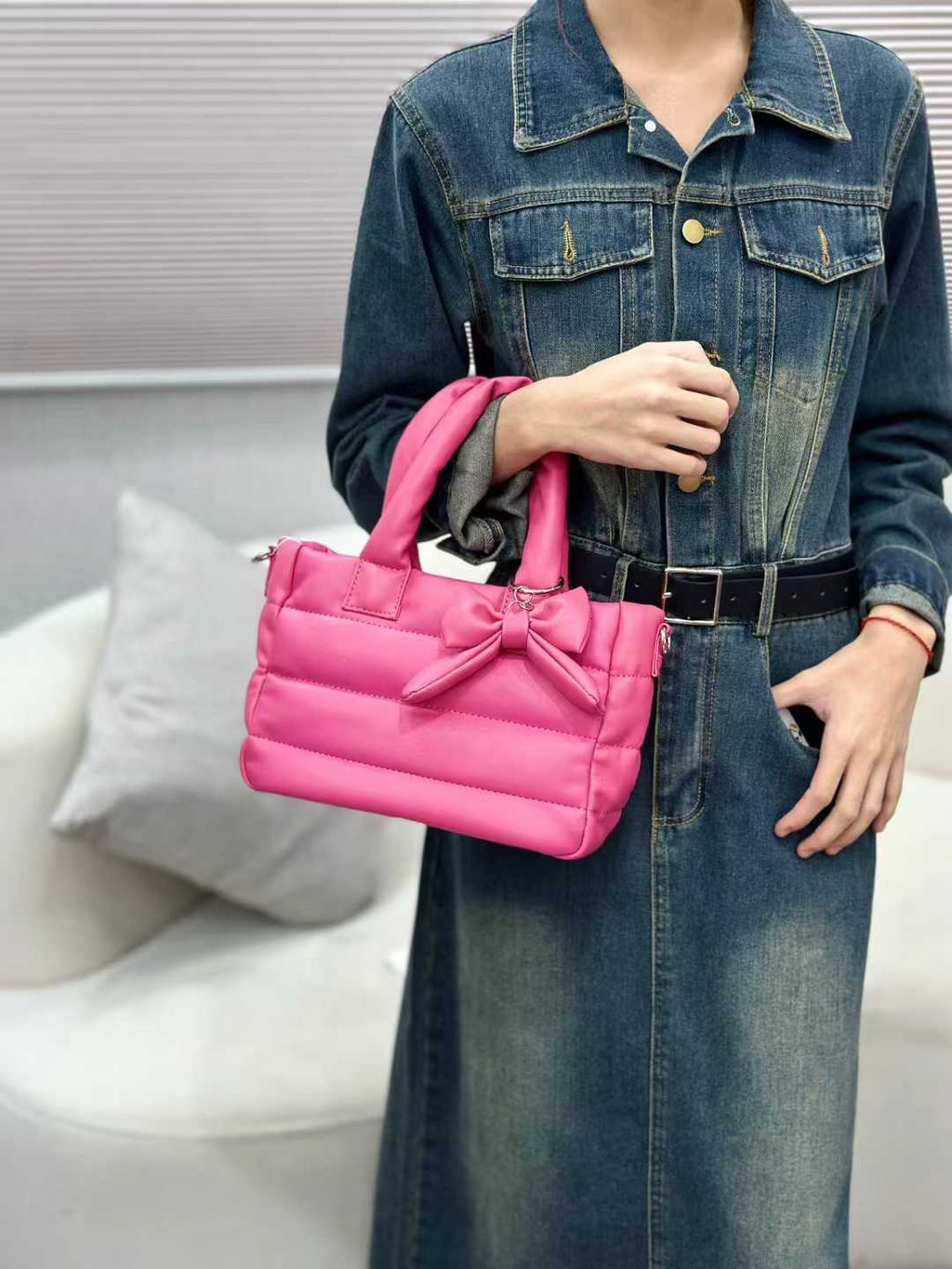 Cute Puffer Bow Handbag for Women – Trendy Quilted Shoulder Bag