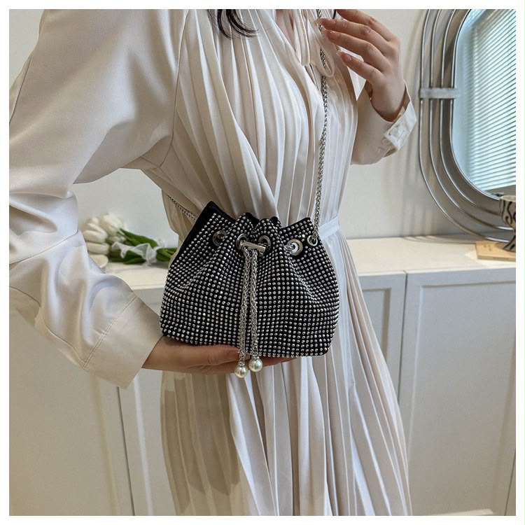 Rhinestone Drawstring Bucket Bag