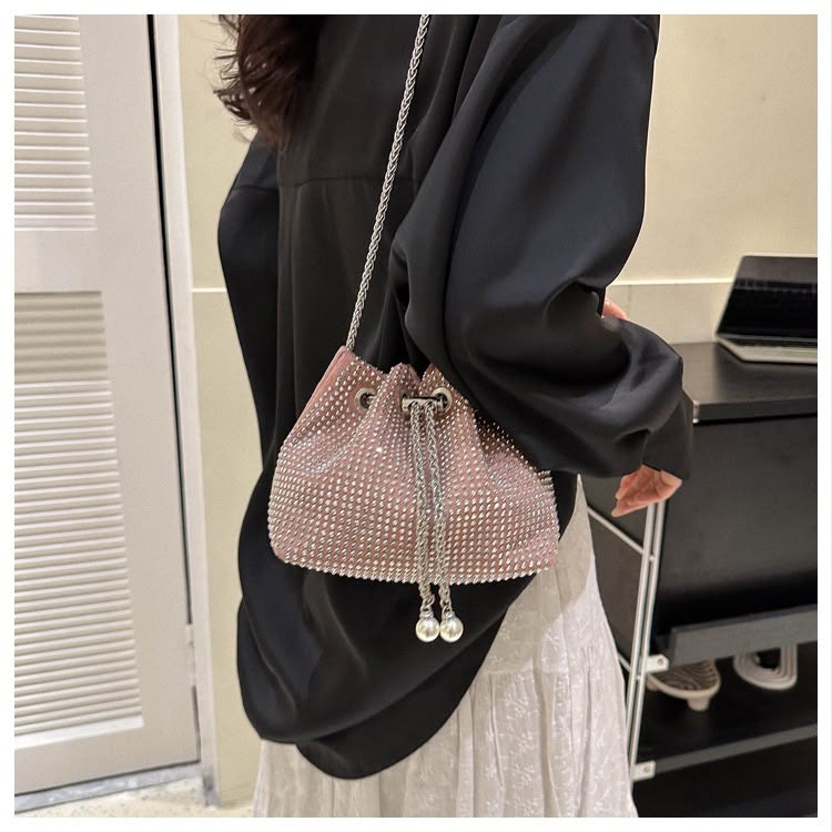 Rhinestone Drawstring Bucket Bag