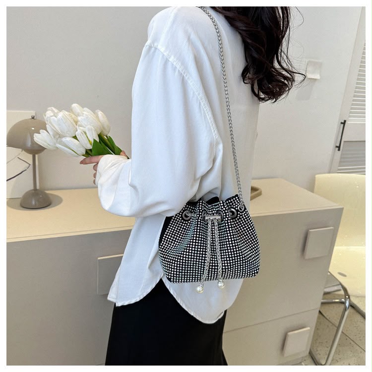 Rhinestone Drawstring Bucket Bag