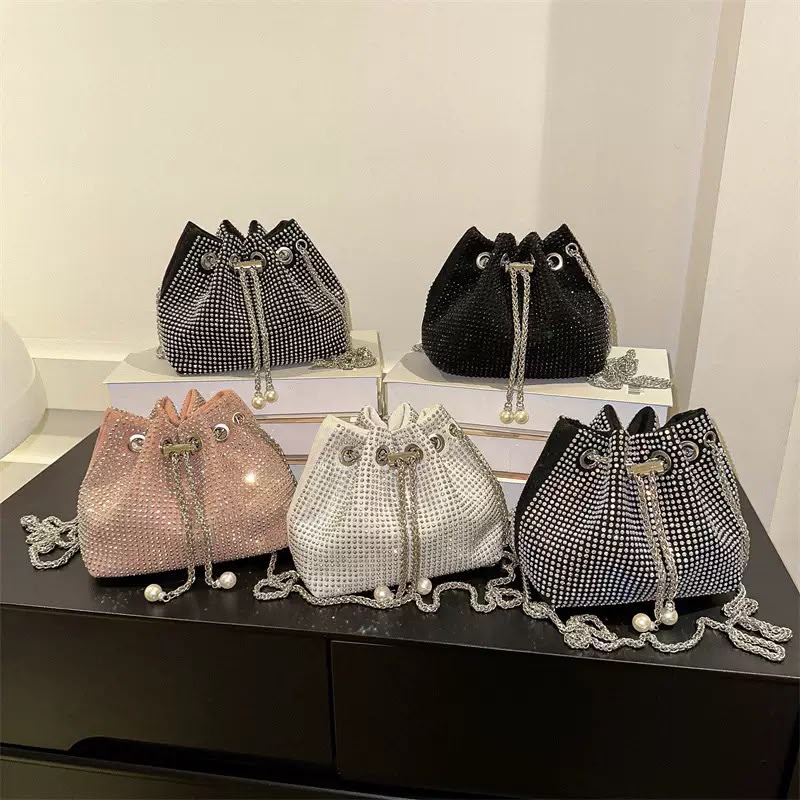 Rhinestone Drawstring Bucket Bag
