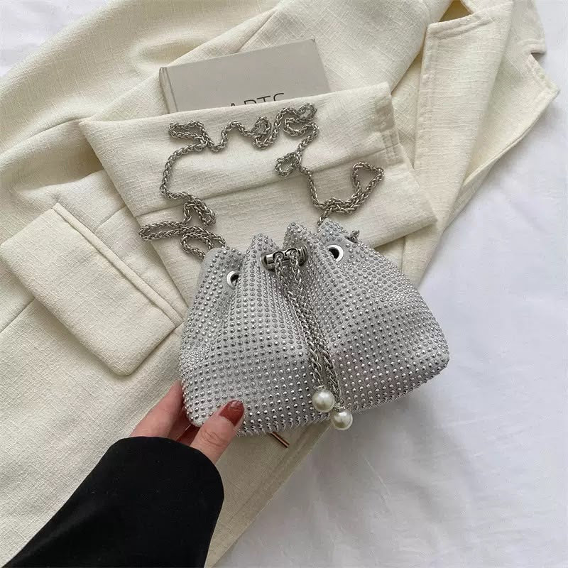 Rhinestone Drawstring Bucket Bag