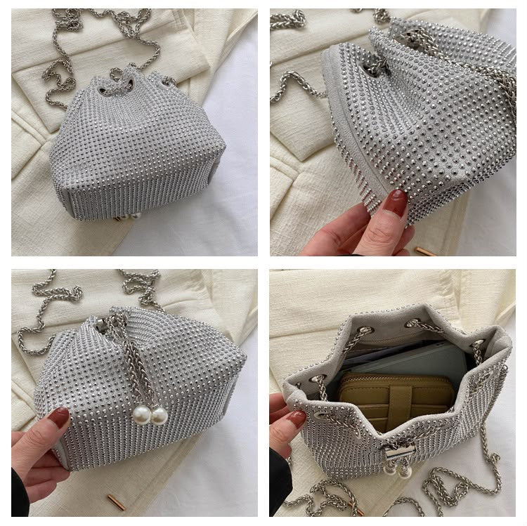 Rhinestone Drawstring Bucket Bag